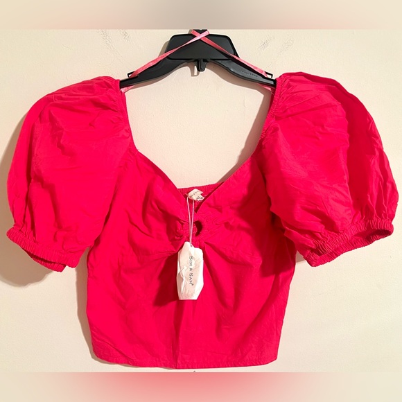Sim & Sam Tops - NWT Sim & Sam Women’s Pink Puff Short Sleeve Keyhole Cotton Smock Crop Top Sz XL